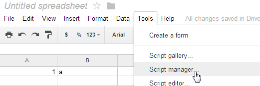 screen shot from Google Spreadsheets showing menu option