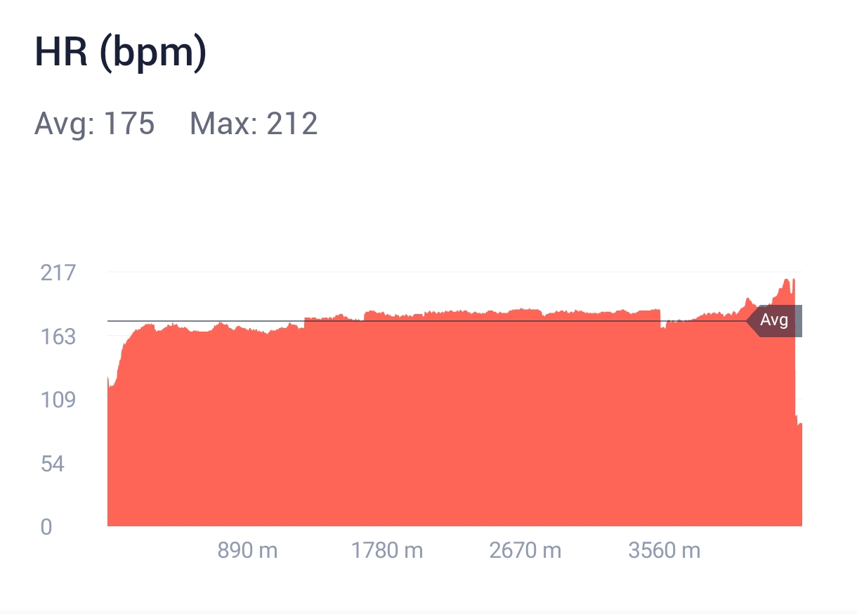 Heart Rate average 175bpm max 212bpm