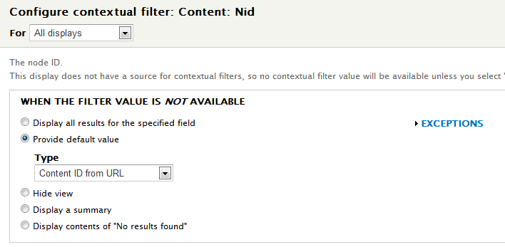 contextual filter settings