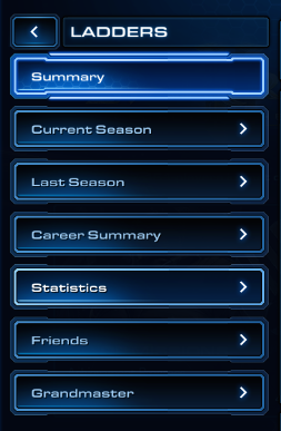 The Ladder menu, showing statistics as the fifth option