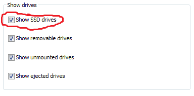 Show SSD Drives setting