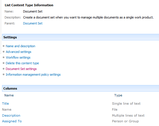 Document Set Settings