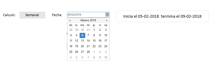 calculo semanal de lunes a viernes seleccionando solo un dia x