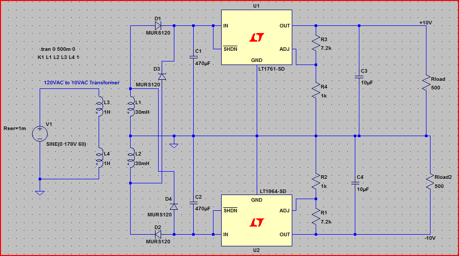 Dual rail +-10V Power Supply