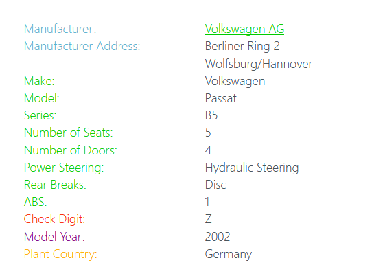 Details of the donor vehicle of the new engine