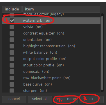 select none, select watermark, ok