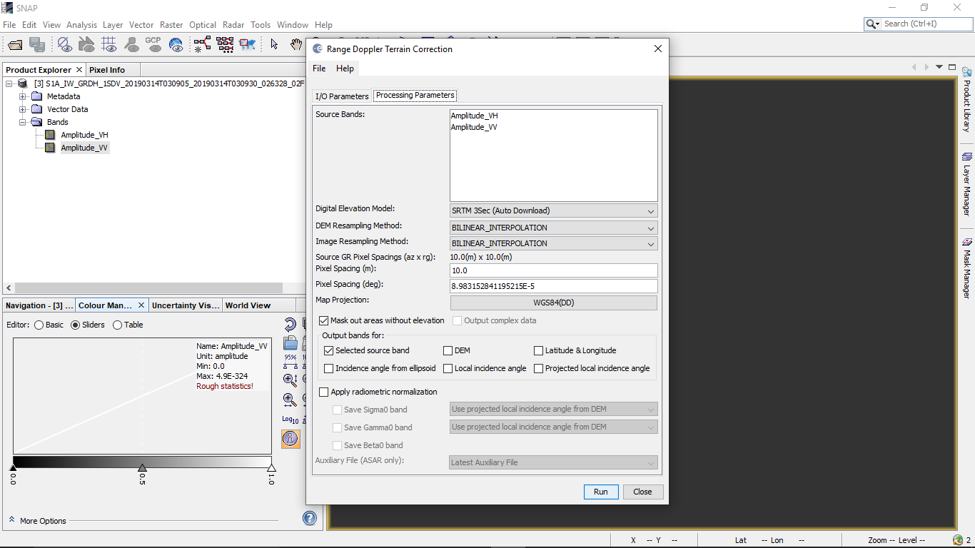 Parameters for Range Dopler Terrain Correction causing the issue