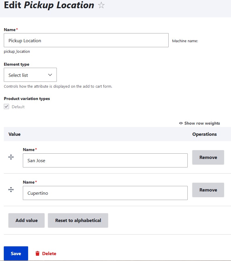 Create the Pickup Location attribute