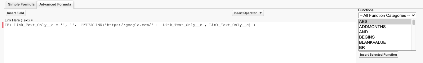 This is the current Formula for the Link Field