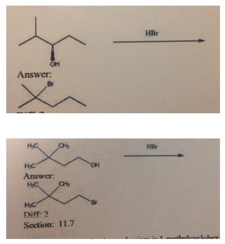 two problems with an alcohol reacting with HBr