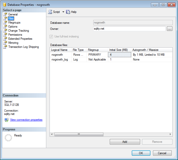 Autogrowth Settings