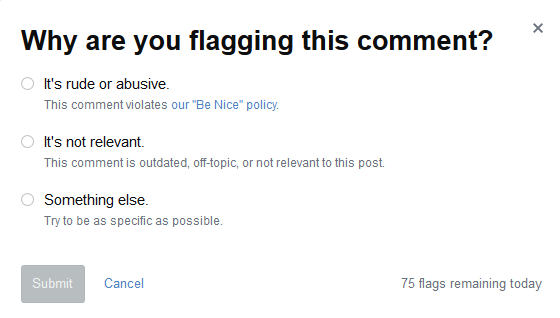 New UI for flagging comments