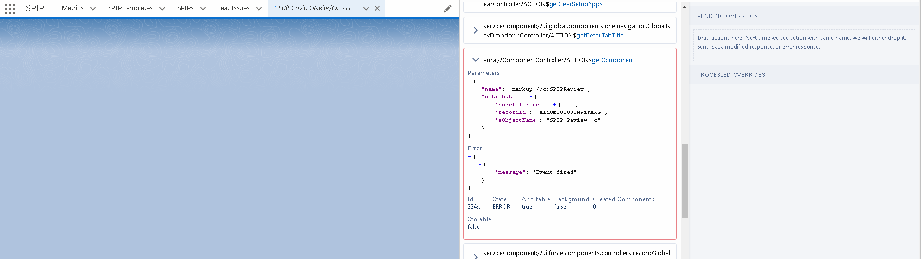 see the lightning getComponent call in error