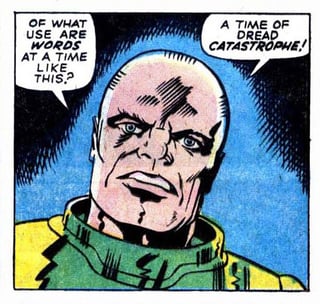 comic book panel of a bald man in futuristic attire