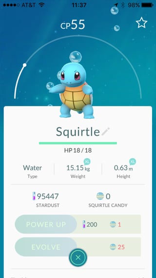 Squirtle with 0 candy