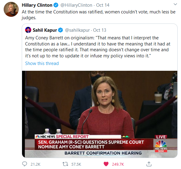 Hillary Clinton's tweet on Originalism