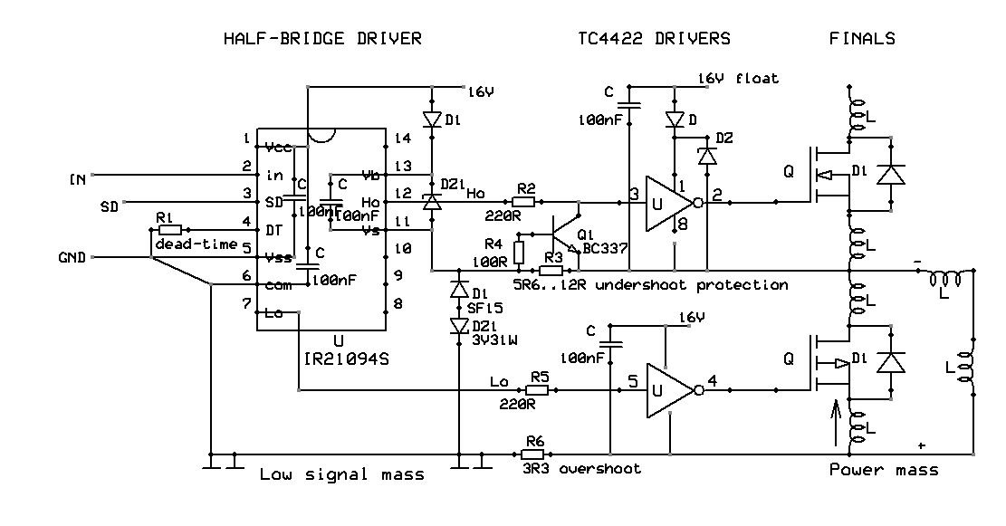 Here is all the assembly, simplified, but detailed in the main half-bridge driver section