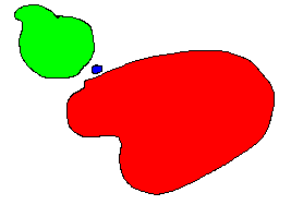 three polygons. one red, one green, and one blue