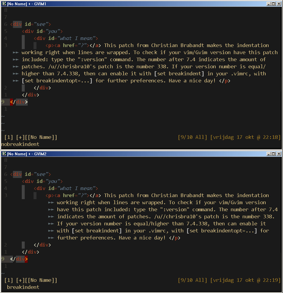 Indentation of wrapped lines in Vim