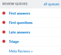 review queue sidebar with a red dot by first questions and first answers