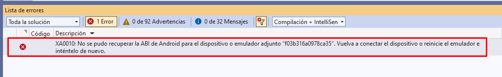 descripción del error al depurar