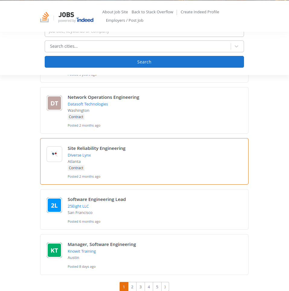 Screenshot of the jobs listing page not expanding the listing itself