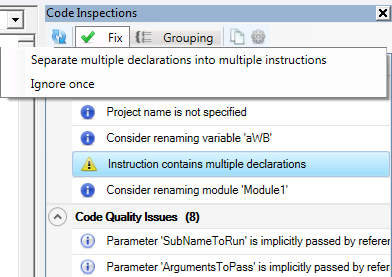 Inspection Results > Fix > Separate multiple declarations into multiple instructions