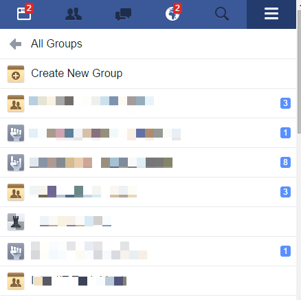 Facebook mobile website associated with clicking on show all groups button