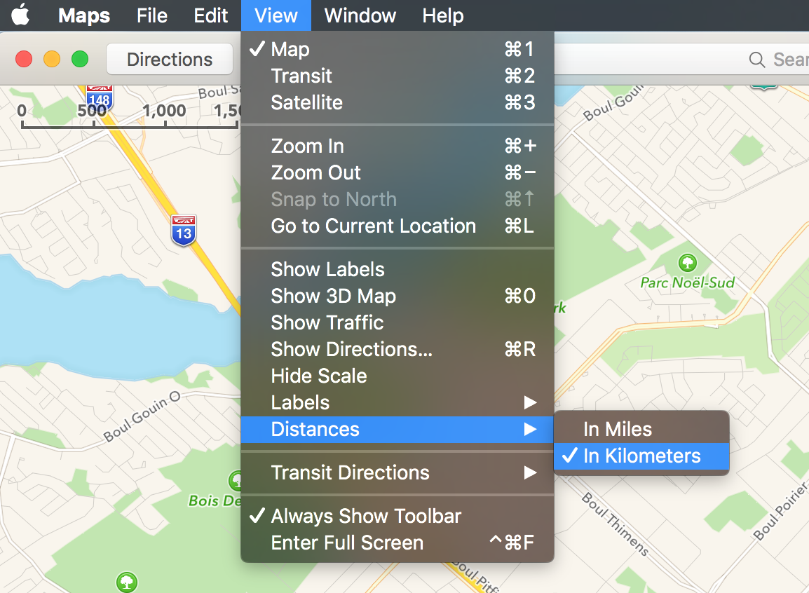 Maps select distance