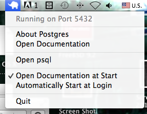 Postgres.app menubar icon menu