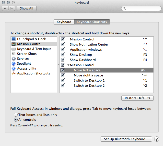 Keyboard Shortcut Preferences