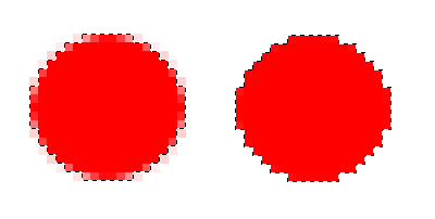 Left: selection with fill and blur at selection borders, Right: selection with pixelwise fill