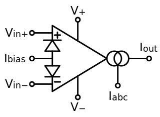 wikipedia's image of the schematic symbol of an OTA